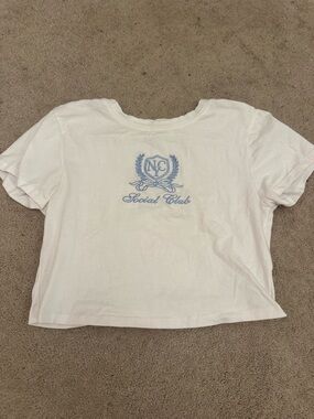 Social Club White Crop Tee with Light Blue Crest Logo